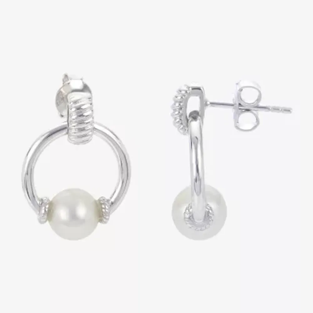 White Cultured Freshwater Pearl Sterling Silver 17mm Hoop Earrings