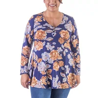 24seven Comfort Apparel Plus Womens V Neck Long Sleeve Tunic Top