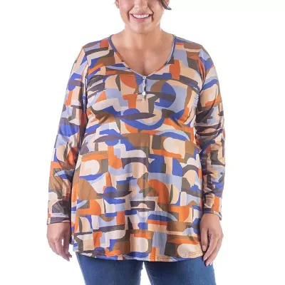 24seven Comfort Apparel Plus Womens V Neck Long Sleeve Tunic Top