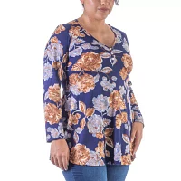 24seven Comfort Apparel Plus Womens V Neck Long Sleeve Tunic Top