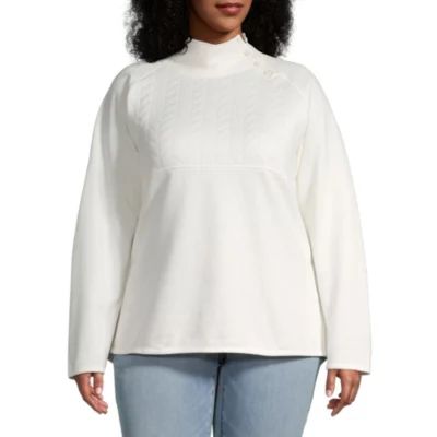 St. John's Bay Quilted Womens Long Sleeve Mock Neck Top Plus