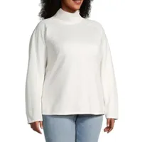 St. John's Bay Quilted Womens Long Sleeve Mock Neck Top Plus