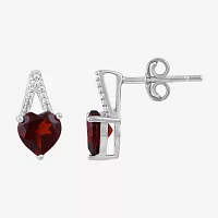 Genuine Red Garnet Sterling Silver 17.7mm Heart Stud Earrings