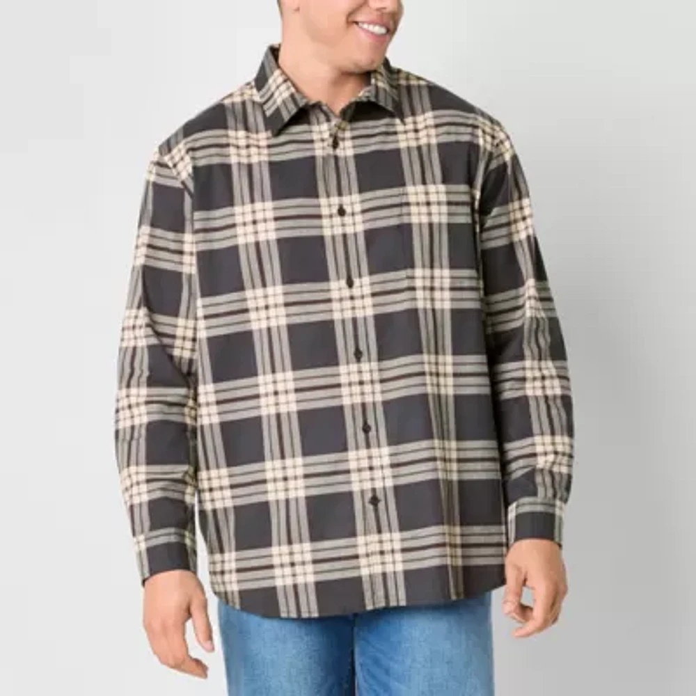 mutual weave Big and Tall Mens Regular Fit Long Sleeve Checked Button-Down Shirt