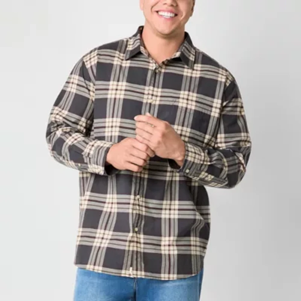 mutual weave Big and Tall Mens Easy-on + Easy-off Seated Wear Adaptive Regular Fit Long Sleeve Plaid Button-Down Shirt