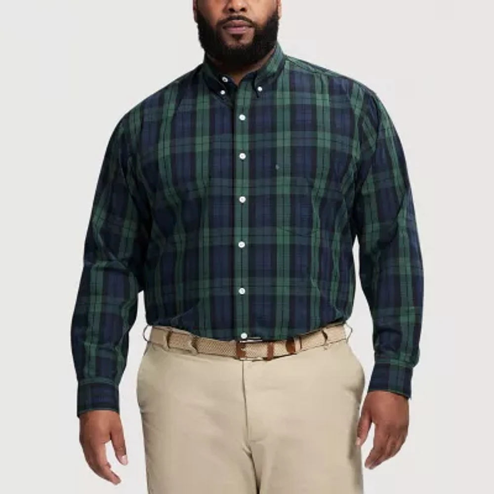 IZOD Performance Comfort Big and Tall Mens Classic Fit Long Sleeve Plaid Button-Down Shirt