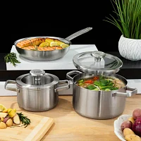 BergHOFF Leo Graphite Recycled 18/10 Stainless Steel 1.7-qt. Stockpot with Glass Lid