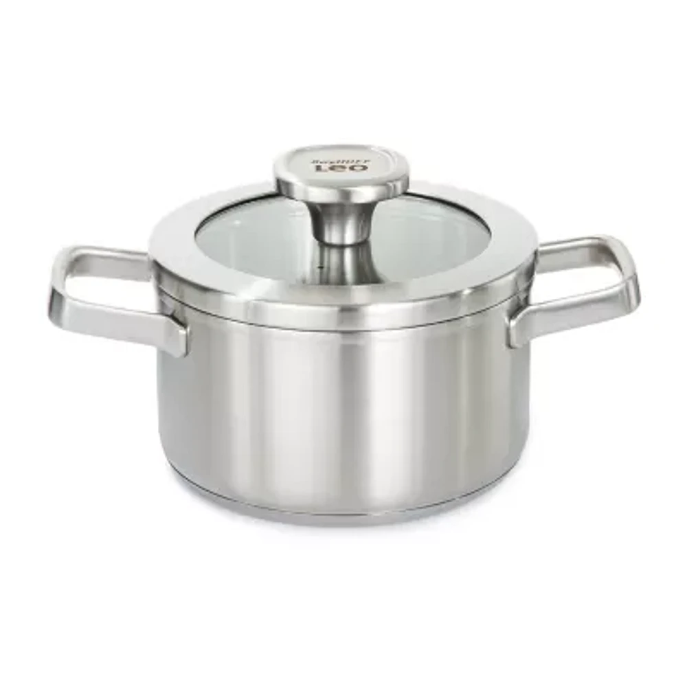 BergHOFF Leo Graphite Recycled 18/10 Stainless Steel 1.7-qt. Stockpot with Glass Lid