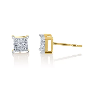 1/2 CT.T.W. Natural Princess Natural Diamond 10K Stud Earrings