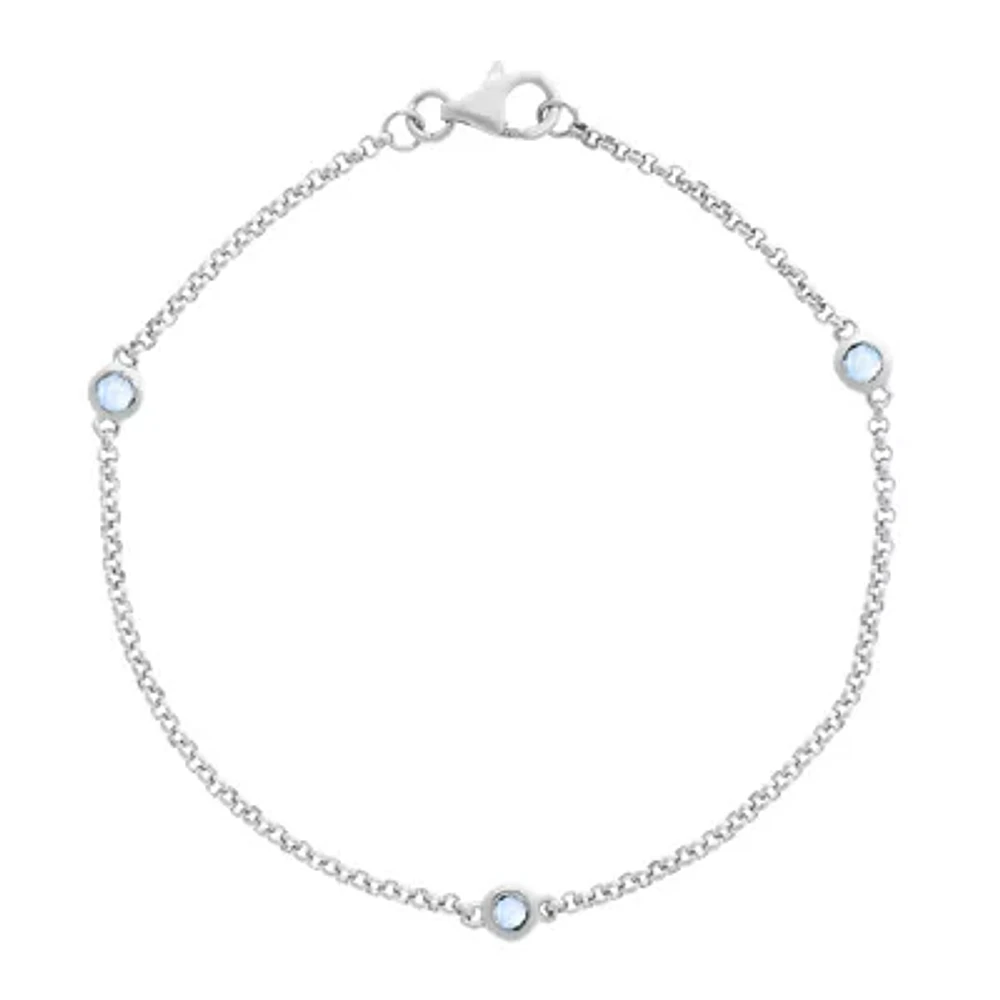 Genuine Sky Blue Topaz Sterling Silver Station Bracelet