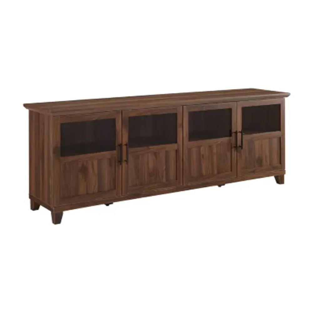 70-Inch TV Console with Glass and Wood 4 Panel Doors