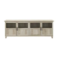 70-Inch TV Console with Glass and Wood 4 Panel Doors