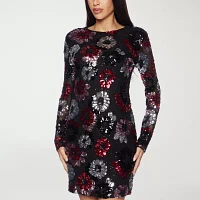 Premier Amour Womens Long Sleeve Sequin Sheath Dress