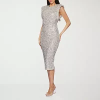 Premier Amour Womens Sleeveless Sequin Midi Sheath Dress