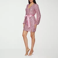 Premier Amour Womens Long Sleeve Sequin Wrap Dress