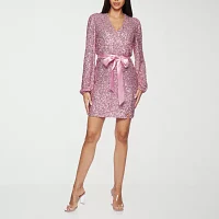 Premier Amour Womens Long Sleeve Sequin Wrap Dress