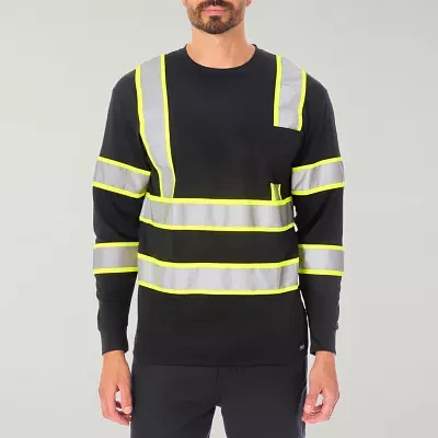 Smiths Workwear Reflective Safety Mens Crew Neck Long Sleeve Moisture Wicking Pocket T-Shirt