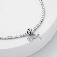 Sparkle Allure Charm Cubic Zirconia Pure Silver Over Brass 8 1/2 Inch Casted Cross Heart Tennis Bracelet