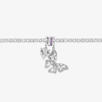 Sparkle Allure Charm Cubic Zirconia Pure Silver Over Brass 8 1/2 Inch Casted Butterfly Heart Tennis Bracelet