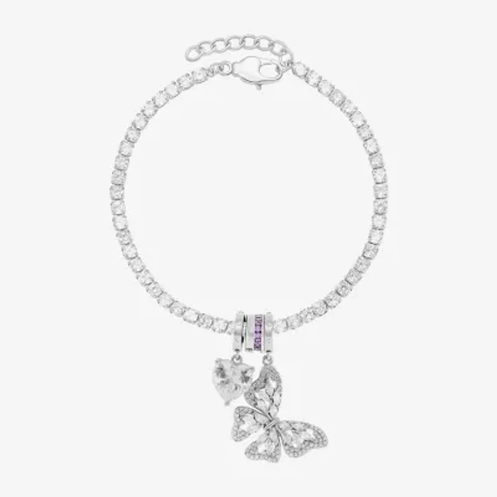 Sparkle Allure Charm Cubic Zirconia Pure Silver Over Brass 8 1/2 Inch Casted Butterfly Heart Tennis Bracelet