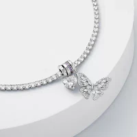 Sparkle Allure Charm Cubic Zirconia Pure Silver Over Brass 8 1/2 Inch Casted Butterfly Heart Tennis Bracelet