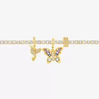 Sparkle Allure Charm Cubic Zirconia 14K Gold Over Brass 8 1/2 Inch Casted Butterfly Tennis Bracelet