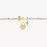 Sparkle Allure Charm Cubic Zirconia 14K Gold Over Brass 8 1/2 Inch Casted Heart Tennis Bracelet