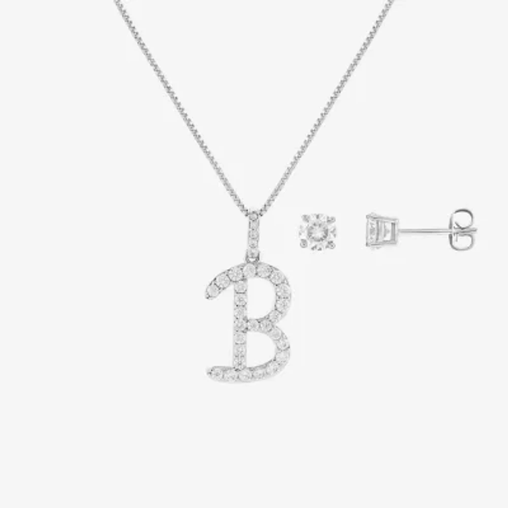 Sparkle Allure Initial 2-pc. Cubic Zirconia Pure Silver Over Brass Jewelry Set