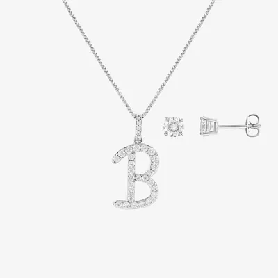 Sparkle Allure Initial 2-pc. Cubic Zirconia Pure Silver Over Brass Jewelry Set