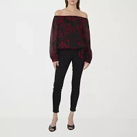 Sam And Jess Womens Straight Neck Long Sleeve Blouse