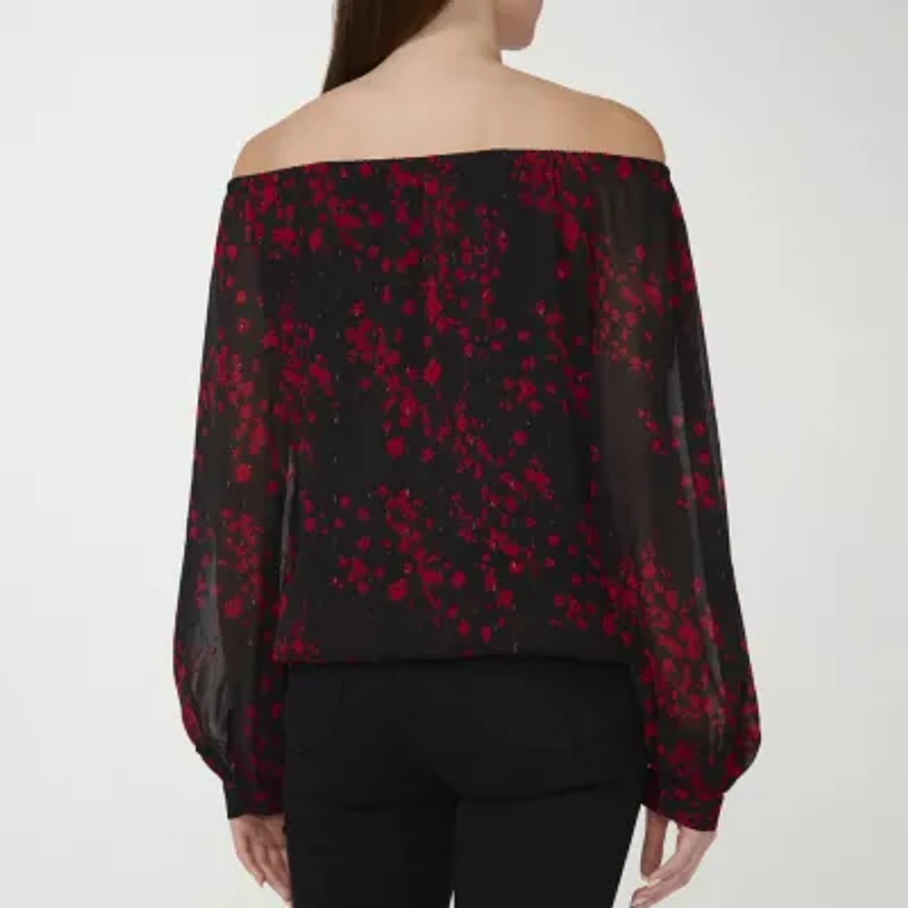 Sam And Jess Womens Straight Neck Long Sleeve Blouse