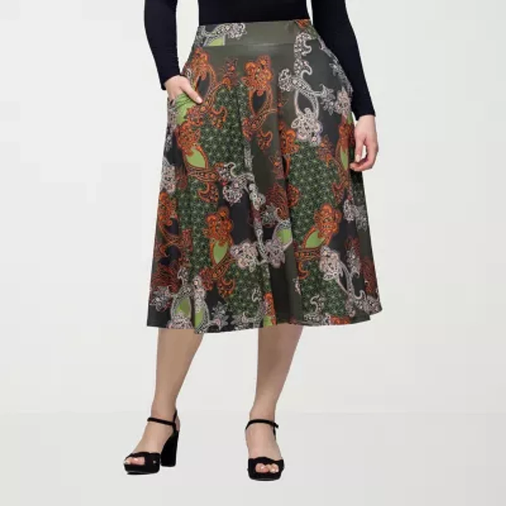 24seven Comfort Apparel Womens Midi A-Line Skirt