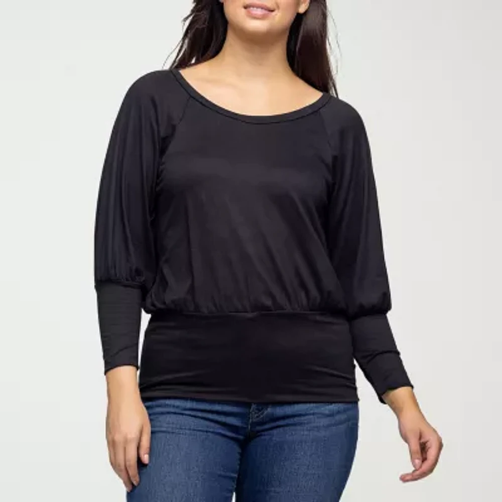 24seven Comfort Apparel Womens Scoop Neck Long Sleeve Blouse