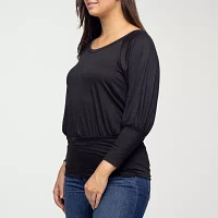 24seven Comfort Apparel Womens Scoop Neck Long Sleeve Blouse