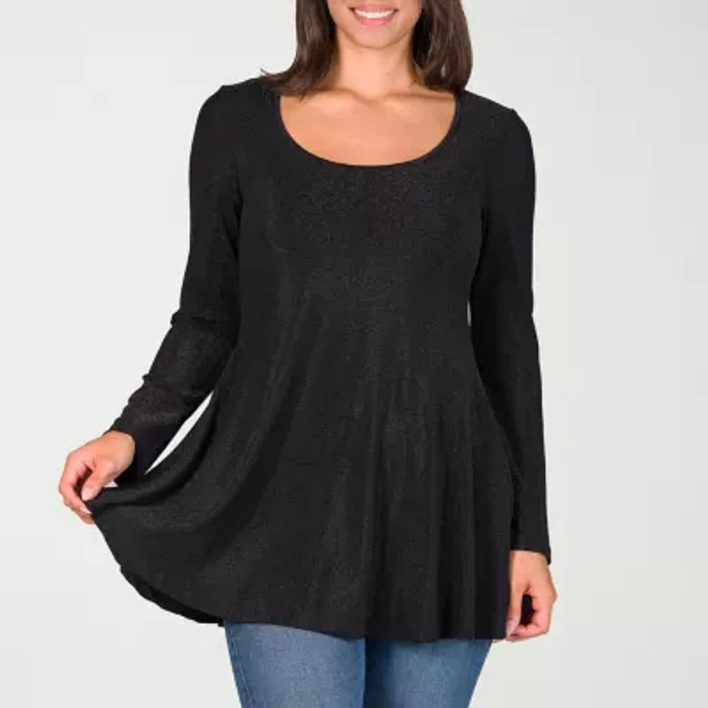 24seven Comfort Apparel Womens Scoop Neck Long Sleeve Blouse