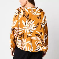 Liz Claiborne Plus Womens Long Sleeve Satin Blouse