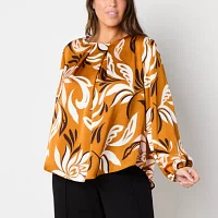 Liz Claiborne Plus Womens Long Sleeve Satin Blouse