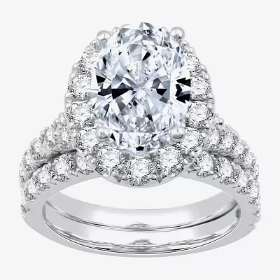 G / Si1-Si2) Womens / CT. T.W. Lab Grown White Diamond 14K White Gold Oval Side Stone Halo Bridal Set