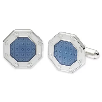 Translucent Blue Enamel Octagonal Cuff Links