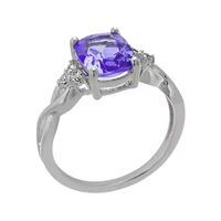 Genuine Amethyst and White Topaz 10K Gold Cushion-Cut Twist Ring