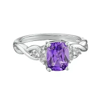 Genuine Amethyst and White Topaz 10K Gold Cushion-Cut Twist Ring