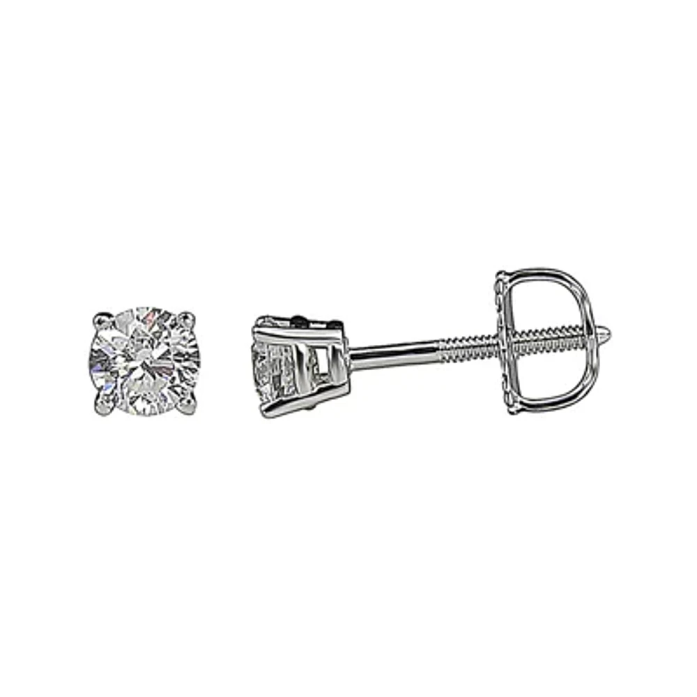 1/2 CT. T.W. Round Diamond 18K White Gold Stud Earrings