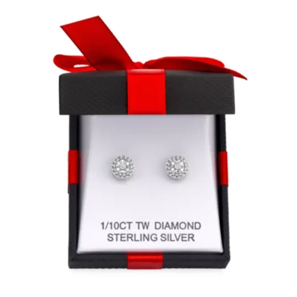 Limited Time Special - 1/10 CT. T.W. Double Halo Diamond Stud Earrings in Sterling Silver