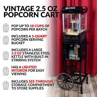 Nostalgia™ KPM200CTBK 2.5 Ounce Popcorn Cart with 5-Quart Popcorn Bowl