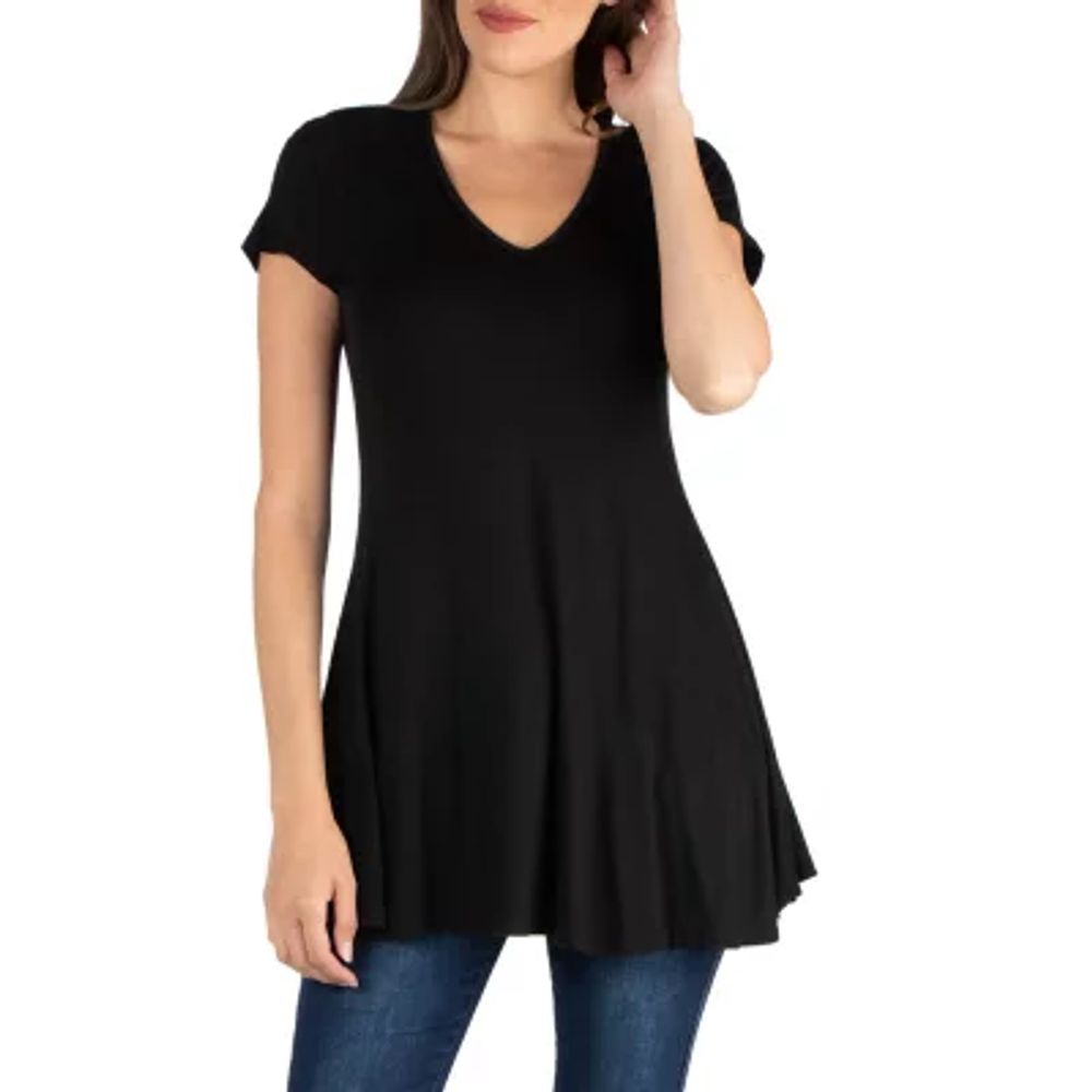 24/7 Comfort Apparel V Neck Short Sleeve Loose Fit Tunic Top