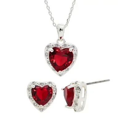 Sparkle Allure 2-pc. Cubic Zirconia Pure Silver Over Brass Heart Jewelry Set