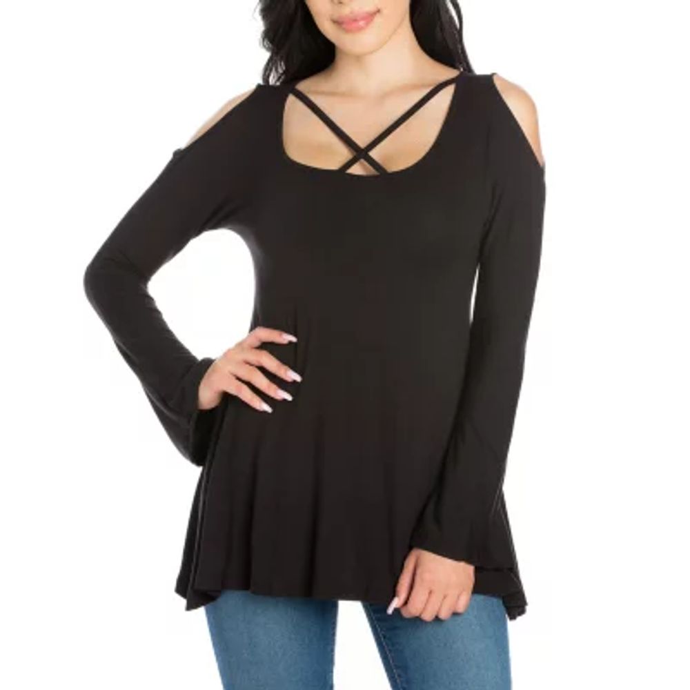 24seven Comfort Apparel Womens Round Neck 3/4 Sleeve Tunic Top