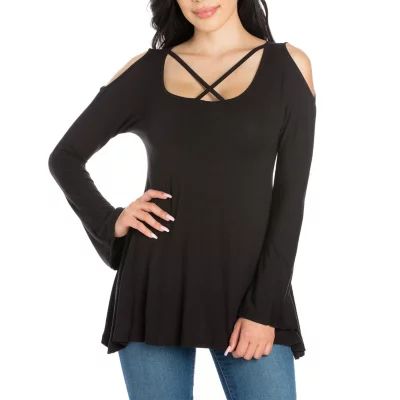 24seven Comfort Apparel Womens Round Neck 3/4 Sleeve Tunic Top