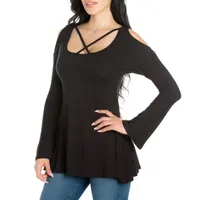 24seven Comfort Apparel Womens Round Neck 3/4 Sleeve Tunic Top