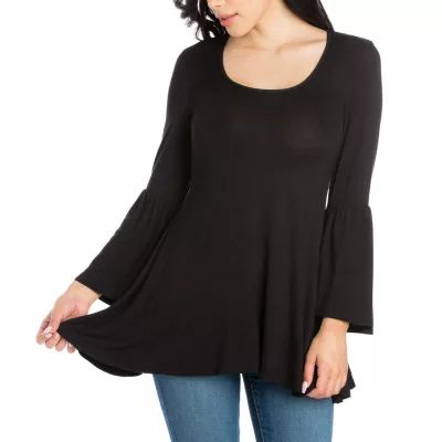24seven Comfort Apparel Womens Round Neck 3/4 Sleeve Tunic Top